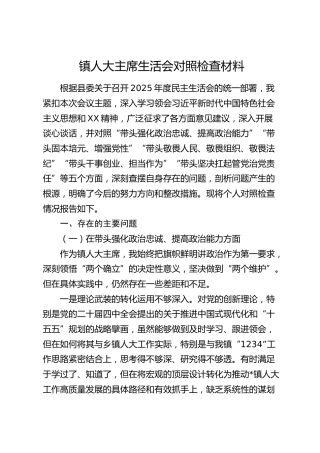乡镇人大主席2025年度民主生活会对照检查材料（五个带头）