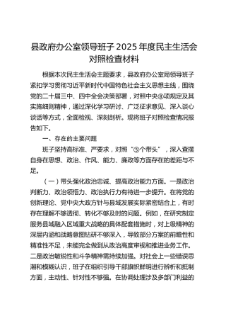 县政府办公室领导班子2025年度民主生活会对照检查材料（五个带头）