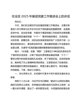 在全区2025年基层党建工作推进会上的讲话