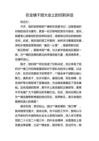 乡镇干部大会上的任职讲话