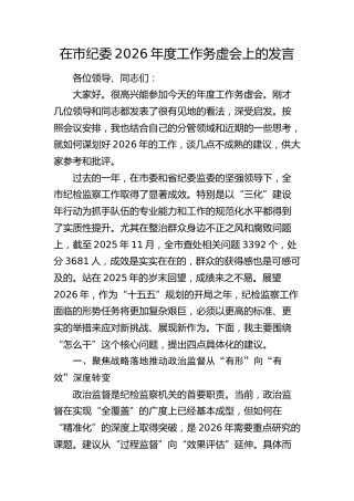 在市纪委2026年度工作务虚会上的发言