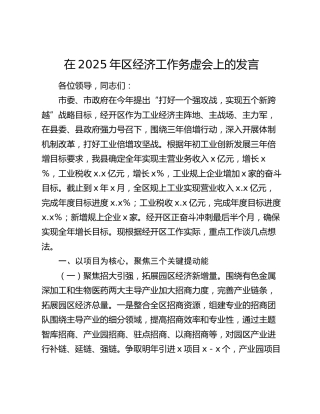 在2025年区经济工作务虚会上的发言