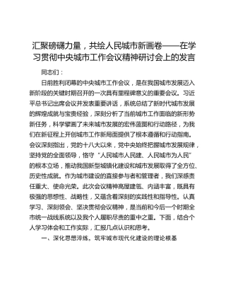 在学习贯彻中央城市工作会议精神研讨会上的发言