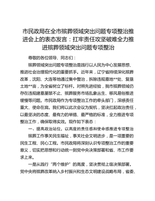 市民政局在全市殡葬领域突出问题专项整治推进会上的表态发言