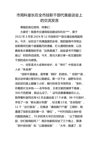 市局科室长在全市挂职干部代表座谈会上的交流发言