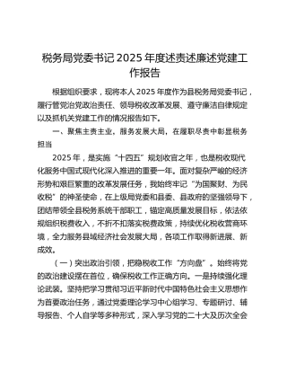税务局党委书记2025年度述责述廉述党建工作报告