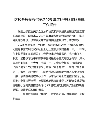 区税务局党委书记2025年度述责述廉述党建工作报告