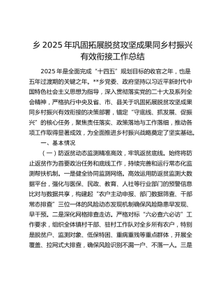 乡2025年巩固拓展脱贫攻坚成果同乡村振兴有效衔接工作总结