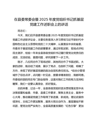 在县委常委会暨2025年度党组织书记抓基层党建工作述职会上的讲话