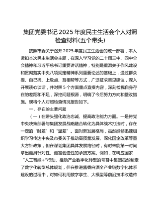 集团党委书记2025年度民主生活会个人对照检查材料(五个带头) (2)