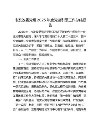 市发改委党组2025年度党建引领工作总结报告