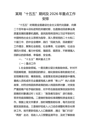 民政局“十五五”期间及2026年重点工作安排（计划）