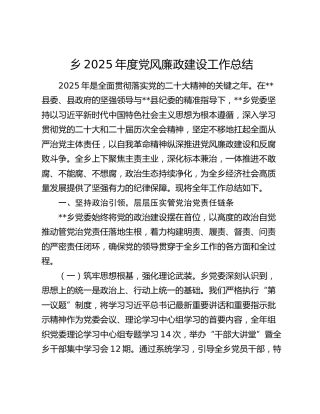 乡2025年度党风廉政建设工作总结
