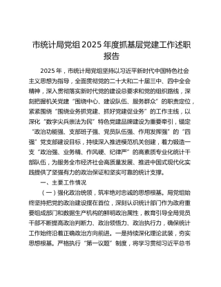 市统计局党组2025年度抓基层党建工作述职报告