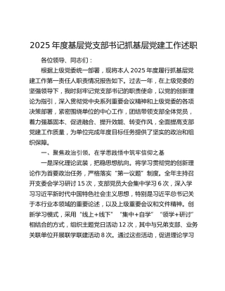 2025年度基层党支部书记抓基层党建工作述职