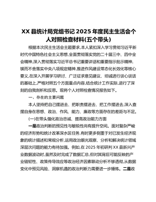 XX县统计局党组书记2025年度民主生活会个人对照检查材料(五个带头)