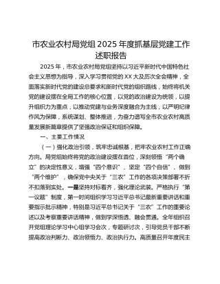 市农业农村局党组2025年度抓基层党建工作述职报告