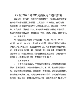 XX区2025年XX河县级河长述职报告