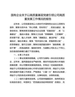 国企公司关于以高质量基层党建引领公司高质量发展工作情况的报告