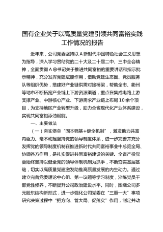 国企公司关于以高质量党建引领共同富裕实践工作情况的报告