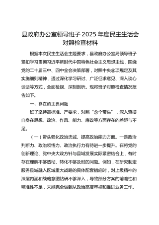 县政府办公室领导班子2025年度民主生活会对照检查材料