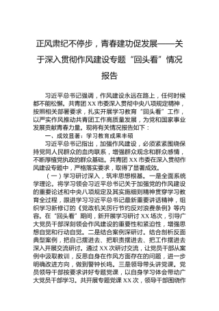 正风肃纪不停步，青春建功促发展——关于深入贯彻作风建设专题“回头看”情况报告