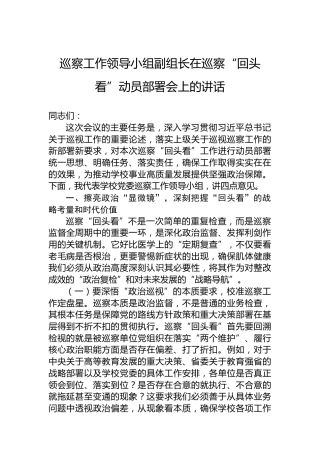 巡察工作领导小组副组长在巡察“回头看”动员部署会上的讲话