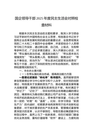国企领导干部2025年度民主生活会对照检查材料