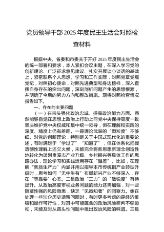 党员领导干部2025年度民主生活会对照检查材料