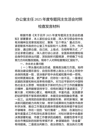 办公室主任2025年度专题民主生活会对照检查发言材料