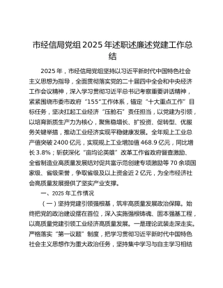 市经信局党组2025年述职述廉述党建工作总结