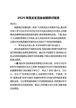 2025年民主生活会会前研讨发言
