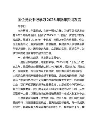 国企党委书记学习2026年新年贺词发言
