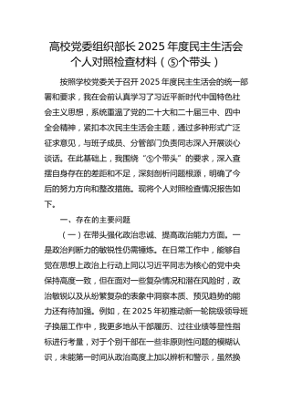 高校党委组织部长2025年度民主生活会个人对照检查材料