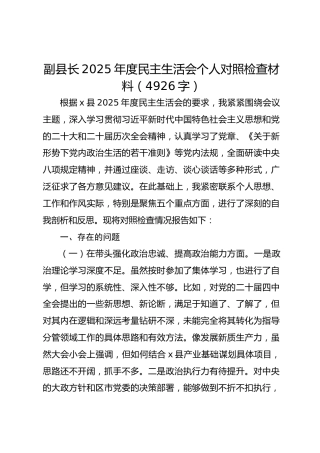 副县长2025年度民主生活会个人对照检查材料（4926字）