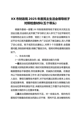 XX市财政局2025年度民主生活会领导班子对照检查材料(五个带头)