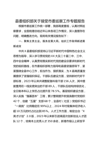县委组织部关于接受市委巡察工作专题报告