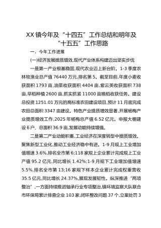 XX镇今年及“十四五”工作总结和明年及“十五五”工作思路