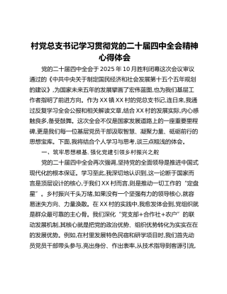村党总支书记学习贯彻党的二十届四中全会精神心得体会