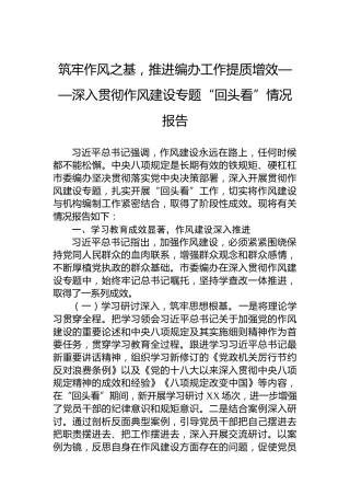 筑牢作风之基，推进编办工作提质增效——深入贯彻作风建设专题“回头看”情况报告