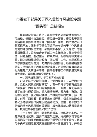 市委老干部局关于深入贯彻作风建设专题“回头看”总结报告
