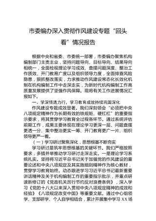 市委编办深入贯彻作风建设专题“回头看”情况报告