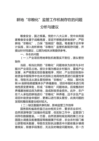耕地“非粮化”监管工作机制存在的问题分析与建议
