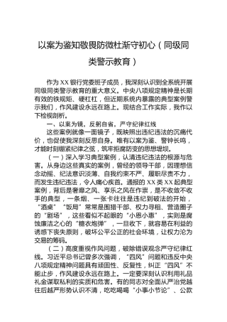 以案为鉴知敬畏防微杜渐守初心（同级同类警示教育）