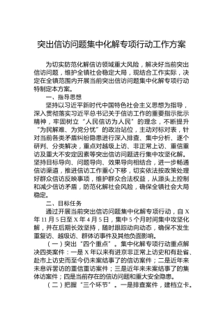 突出信访问题集中化解专项行动工作方案