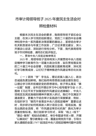 市审计局领导班子2025年度民主生活会对照检查材料