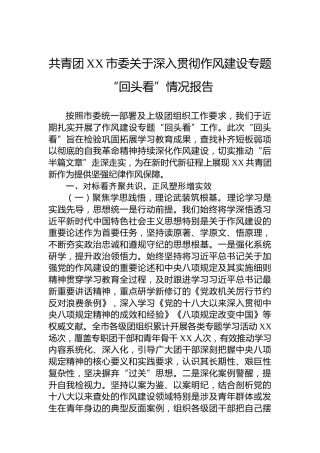 共青团XX市委关于深入贯彻作风建设专题“回头看”情况报告