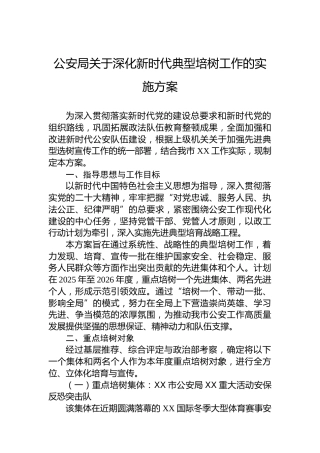 公安局关于深化新时代典型培树工作的实施方案