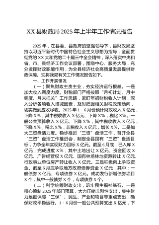 XX县财政局2025年上半年工作情况报告