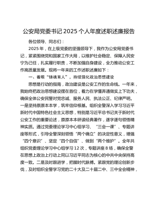 公安局党委书记2025个人年度述职述廉报告